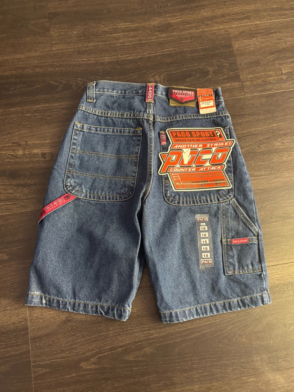 NEW Paco Jean Shorts Boys 18 Blue Denim Carpenter Y2K Baggy Streetwear Retro VTG